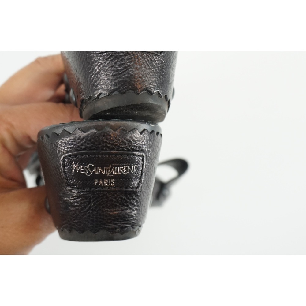 Yves St. Laurent Rive Gauche Wooden Studded Leather Clog Slide Mules Black Sz 38 - Picture 11 of 11